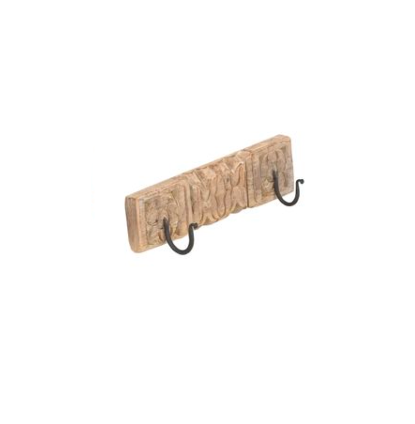 Coat hanger carved wood with hooks