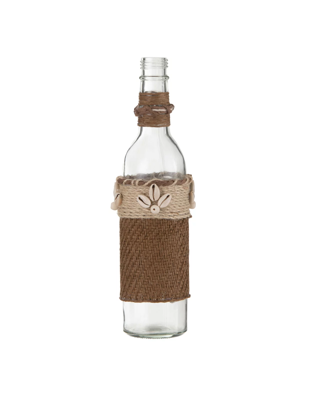 Rope decorative bottle | brown with shells