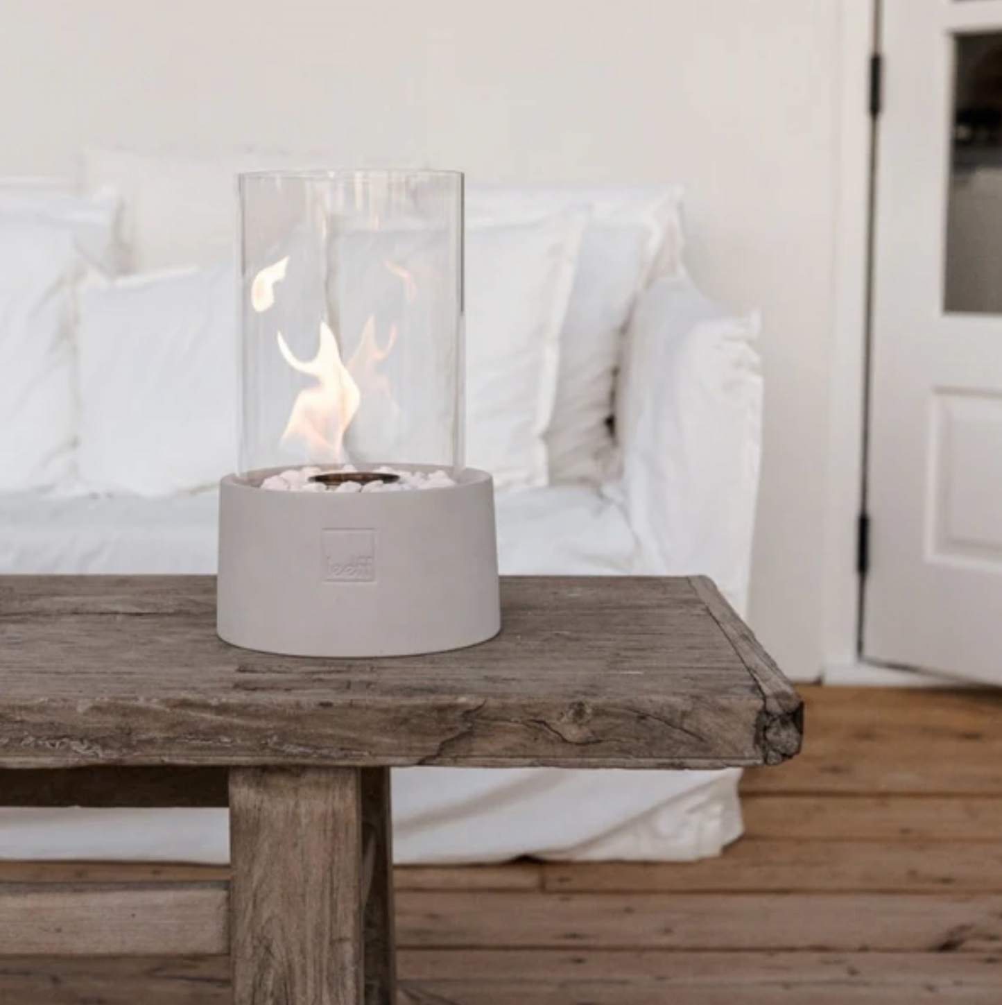 Stonefire table fireplace by Leeff | white