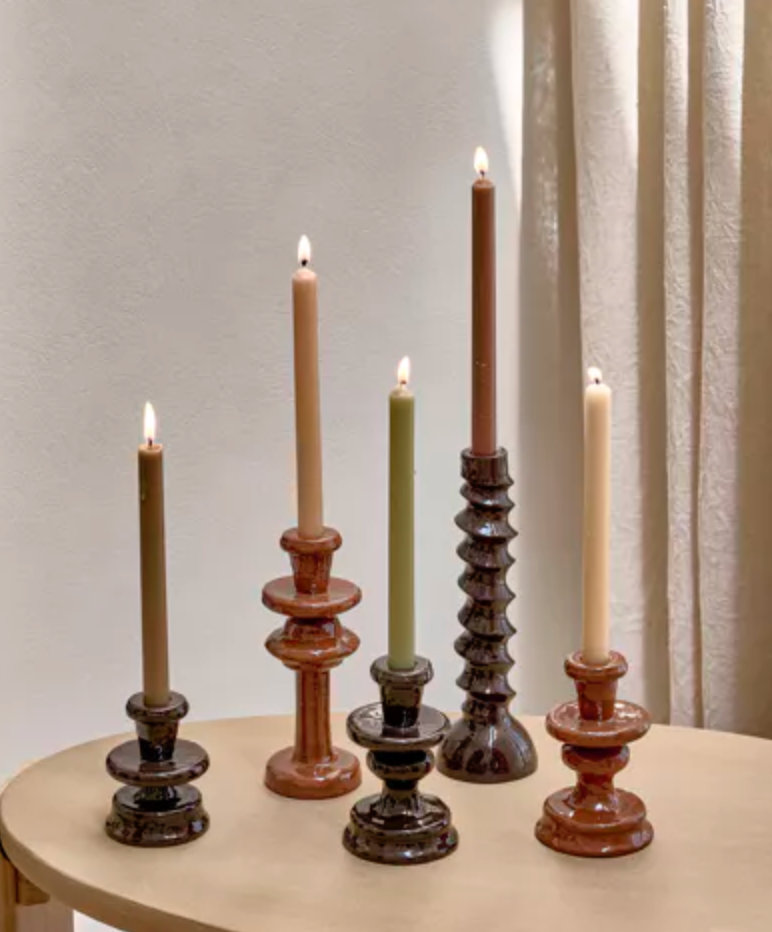 Dark brown candle holder | TURRET - Pomax