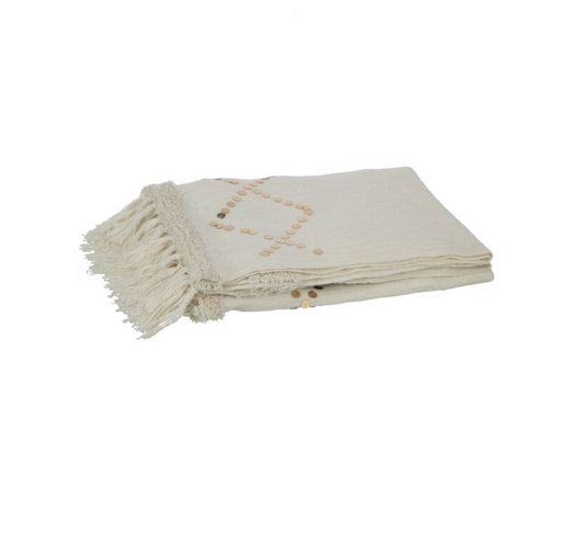 Ibiza fringe plaid | Cream/Gold