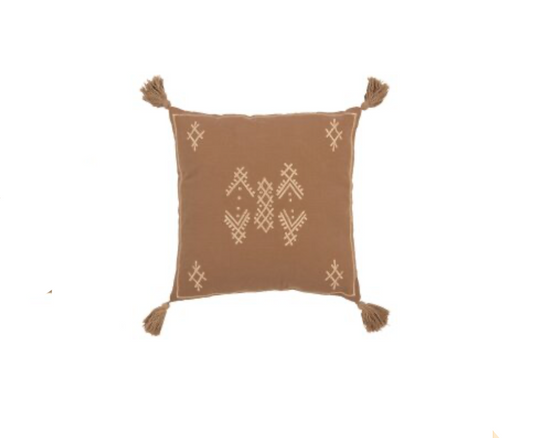 Tanger cushion with tassels | Brown