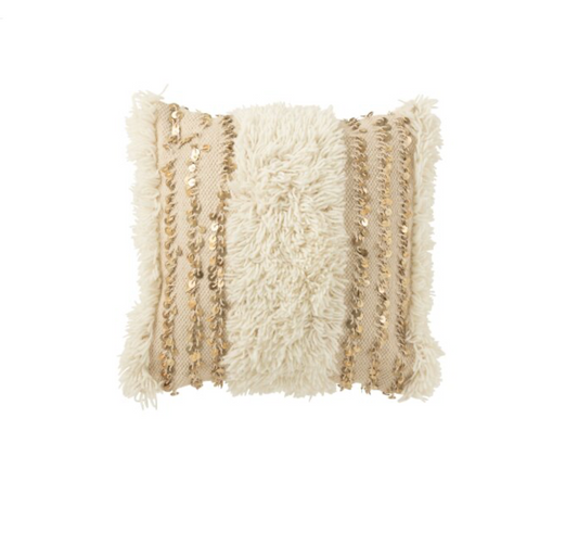Ibiza cushion with sequins | Cream/Gold