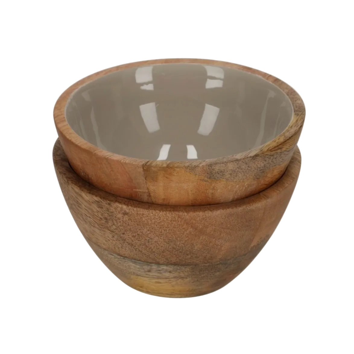 Mango wood serving bowls | set of 2 | shiny taupe