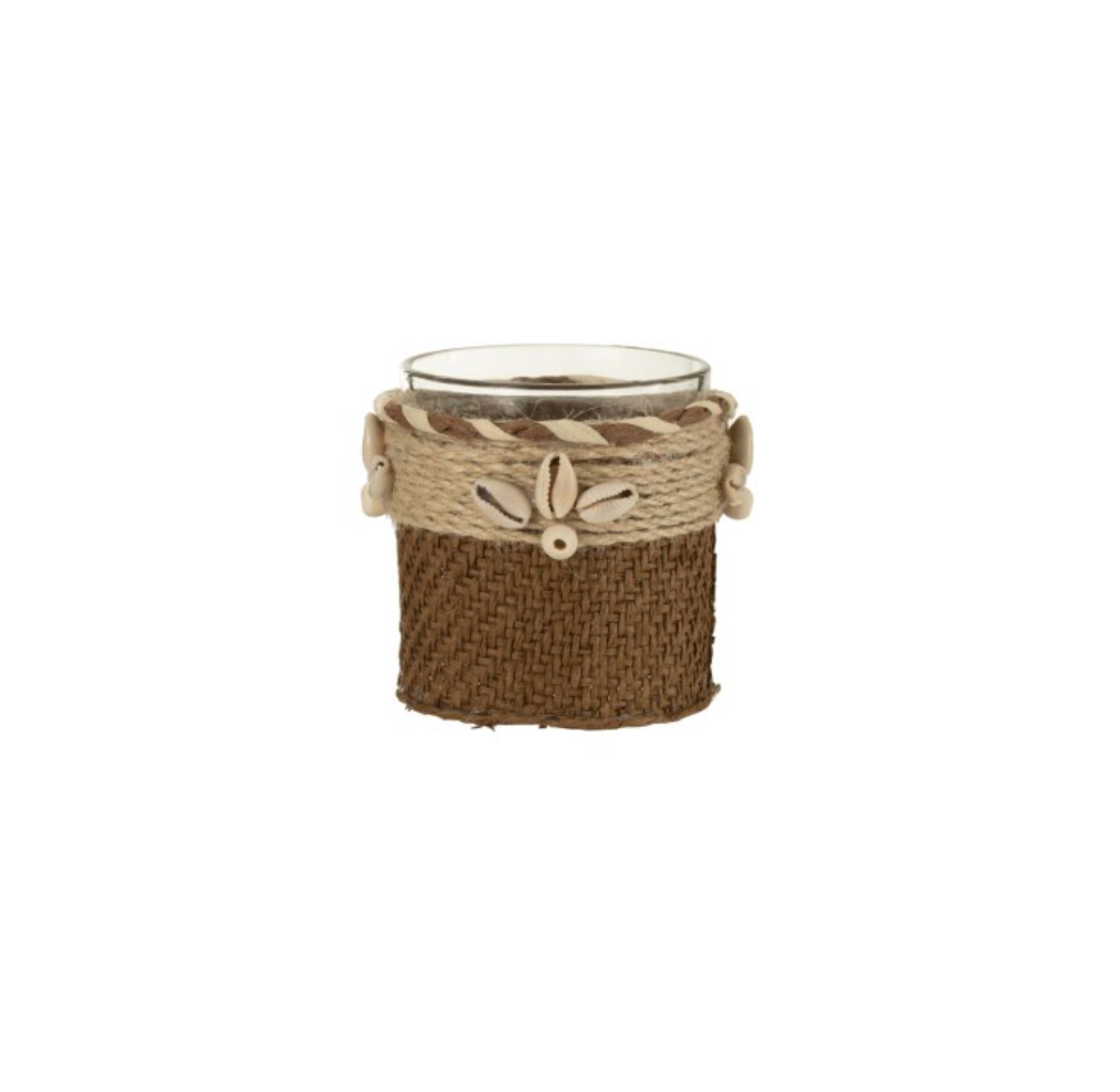 Rope candle holder | brown with shells